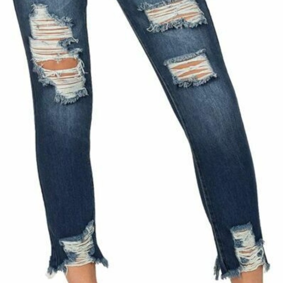 YMI Dream Jeans, Dream Fit Raw Hem Destruction Ankle Hybrid Jeans  1/3/5/7/9 - Picture 3 of 9